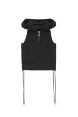 レースアップホルターフードニットノースリーブ / LACE-UP HALTER HOODED KNIT SLEEVELESS (BLACK)