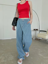 ストライプバンディングデニムパンツ/striped banding denim pants