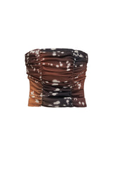 プリントシャーリングチューブトップ / PRINTED SHIRRING TUBE TOP (BROWN)
