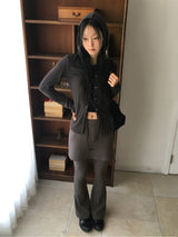 ヘカストラップレイヤードスカートブーツカットパンツ
