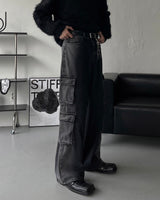 OWN Pantheon Solid Cargo Pocket Denim Pants (2 colors)