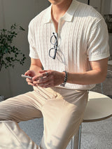 トッドケーブルジップアップ半袖襟付きニット / Tod Cable Zip-Up Short-Sleeved Collar Knitwear (8 colors)