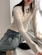 Kinu star point boat neck long sleeve knit
