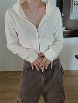 ベルベット クロップ フード ジップアップ / Velvet Crop Hood Zip Up (4color)