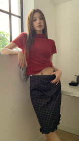 silk midi dot skirt