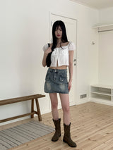 ティートンレトロポケットミニデニムスカート/Teaton Retro Pocket Mini Denim Skirt