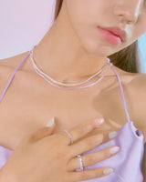 ピンクミニテニスネックレス/[S925] Pink Mini Tennis Necklace (white silver)