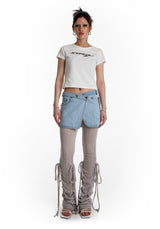 アシメトリックボタンミニスカート / ASYMMETRIC BUTTON MINI SKIRT (BRIGHT DENIM)