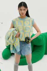 Hope Checker-Board Knit Vest_Mint (6678732046454)
