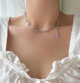 パステルオパールライトパープルビーズボール2ウェイドロップネックレス/fer Pastel Opal Light Purple Beads Ball Two-Way Drop Necklace