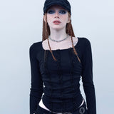 Black Rosy Square Neck Top [Black]