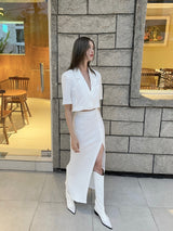 ソフトボタンスリットスカート/134. Soft button slit sk (black, ivory)