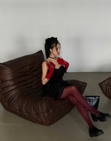 Velvet Royal Ribbon Flared Mini Dress