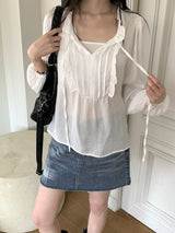 マーフィングラブリーピンタックフリルリボンヨルブラウス / Maping lovely pintuck frill ribbon yoru blouse