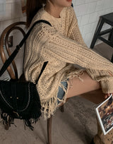 ボヘムタッセルロングボカシニット