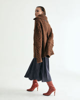 UNISEX MERINO WOOL CABLE KNIT ZIPUP W - MOCHA (6636048613494)