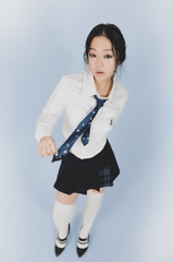 ベルトチェックプリーツスカート / BELTED CHECK PLEATS SKIRT #NAVY