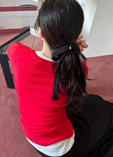 wool ribbon hair strap - black