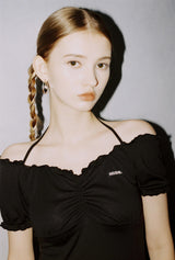 HIDE Shirring Halter Dress (Black) (6570999152758)