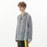 V-neck Shirt [Gray Stripe] (6592697958518)