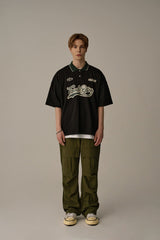 RETRO MATCH-COLLAR T-SHIRTS(BLACK)