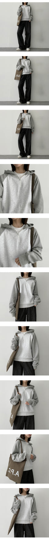 ゼンカラーラグランハーフジップアップフーディー/Zen color raglan half zip-up hood