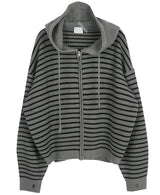 No.0363 st KNIT hood warmer zip-up (3color)