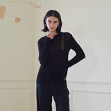 メッシュサイドスリット ニットトップ/MESH SIDE SLIT KNIT TOP (BLACK)