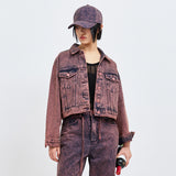 WINE DENIM CROP TRUCKER JACKET