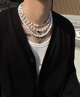 No.8707 HOLY IN CODE pearl & surgical 3type necklace (6615452287094)