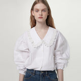 Ruffled collar blouse - White (6671628107894)