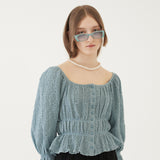 SHIRRING SQUARE BLOUSE (BLUE) (6579701874806)