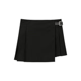 バックルプリーツラップスカート/0 9 buckle pleats wrap skirt - BLACK