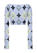 CHROME ARGYLE CROP TOP (BLUE) (6699120459894)