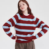 カシミアウールブレンドストライプニットプルオーバー/CASHEMERE WOOL BLENDED STRIPE KNIT PULL OVER_BURGUNDY