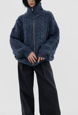 ケーブルハイネックジップアップカーディガン / Cable high neck zip-up cardigan (6color)