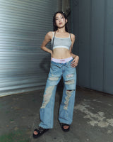 damage denim pt - light blue