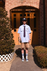 ドントウォーリーハンバーガーユニセックス半袖ワークシャツ / Dont Worry Hamburger Short-Sleeved Unisex Work Shirt