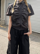 ウィンドハイネックシャーリング半袖ジャンパー / Wind high neck shirring short-sleeved jumper