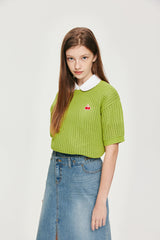 スモールチェリーニット半袖Tシャツ / UNI SMALL CHERRY SHORT SLEEVED KNIT KS [GREEN]