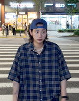 ビビサマーリネンチェックシャツ