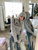 First Angora Letterang Hooded Knit
