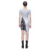 ベルベットパネルジャージドレス/Velvet Panelled Jersey Dress _ Blue Grey