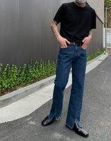 Slit Blue Boots-cut Jeans