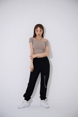 プレーン オフショルダー クロップ Tシャツ / TOP(9393) Plain Off Shoulder Crop Tee