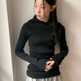 Conet ribbed slim fit inner long sleeve hoodie sweatshirt