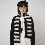 HAIRY KNIT MUFFLER, BLACK+IVORY
