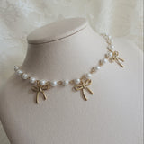 3 Ribbons Pearl Choker Necklace - Gold Color (Kep1er Mashiro Necklace)