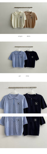 エンブロイダリーバンディングジップアップショートスリーブ ニットウェア / WM embroidery banding zip-up short-sleeved knitwear