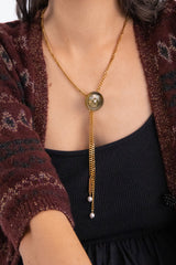 ボタンポイントボーロタイチェーンネックレス/Button point bolo tie chain necklace (Khaki)